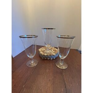 Glastonbury Lotus Prelude Platinum Rim Water Glasses Set of 3 Vintage Clear